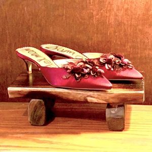 Sam Edelman Embellished Mule-Beet Red Satin-Sz 7.5